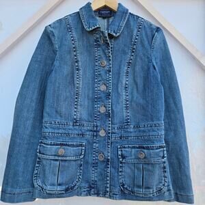 Lands’ End Womens Y2K Timeless Classic Utility Wardrobe Staple Denim Jacket 6